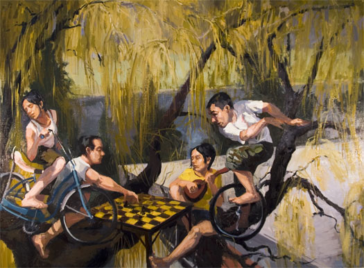 Camaraderie and Conflict: Chicken, 2007, oil on canvas, 30 x 36"