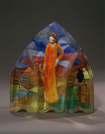 Clarissa Prepares, 2006, cast glass with off-hand inclusion, 14 x 14 x 4 1/2"