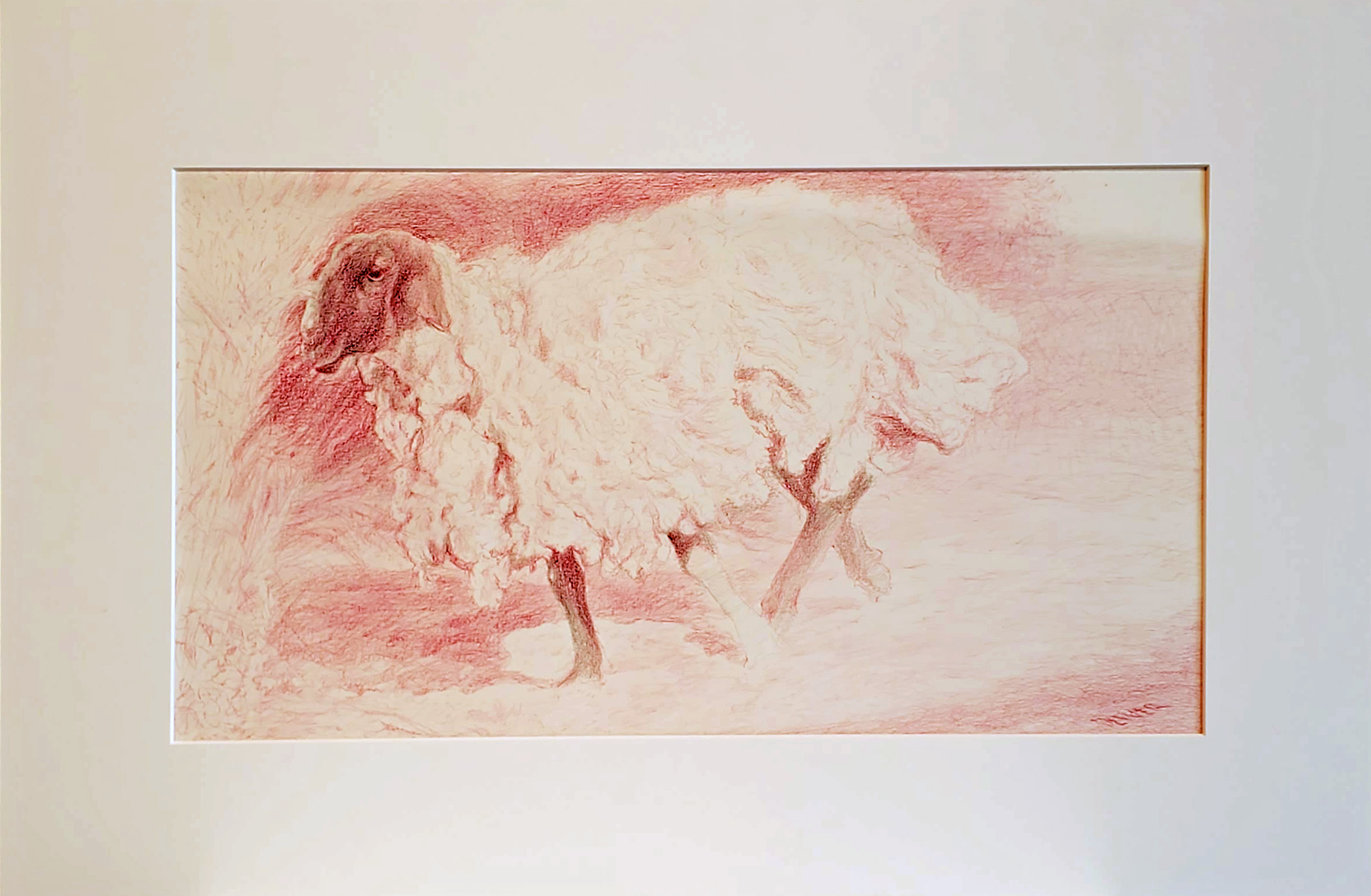 "An Urgent Ewe", 2004, red china marker on paper, i.s. 10 x 18 1/4" / mat size: 16 x 24"