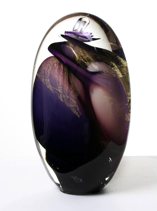 Purple Gold Vortex Pod, 2012, free blown glass, gold, ground, polished, 11 1/2 x 8 x 4"